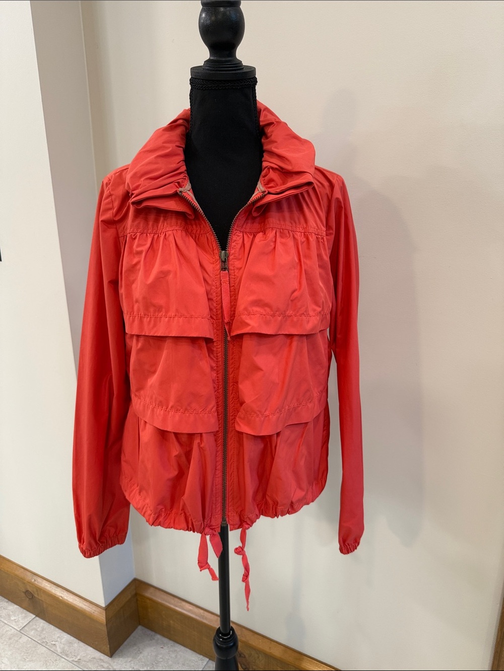 Loft Orange Coral 3 Tier Ruffled Raincoat windbreaker size S